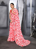 Vibrant red faux georgette digital printed saree with matching blouse piece