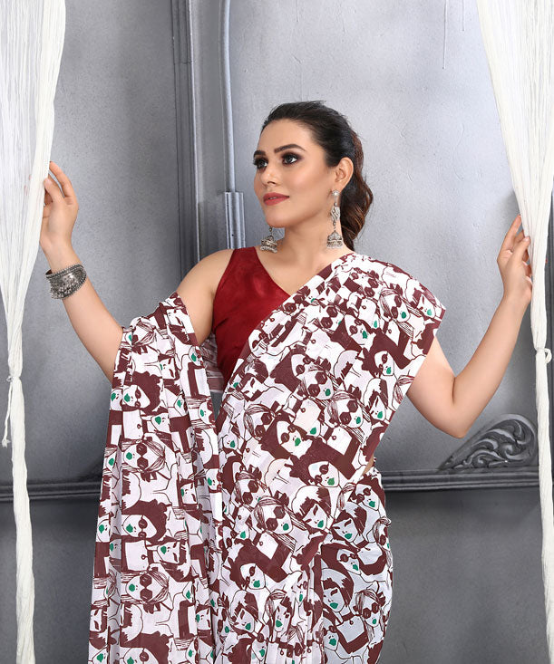 Maroon Faux Georgette Digital Printed Designer Saree with Blouse
