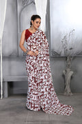 Maroon Faux Georgette Saree with digital print pattern and matching blouse.