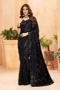 Black Faux Blooming Georgette Saree with sequins work and matching blouse