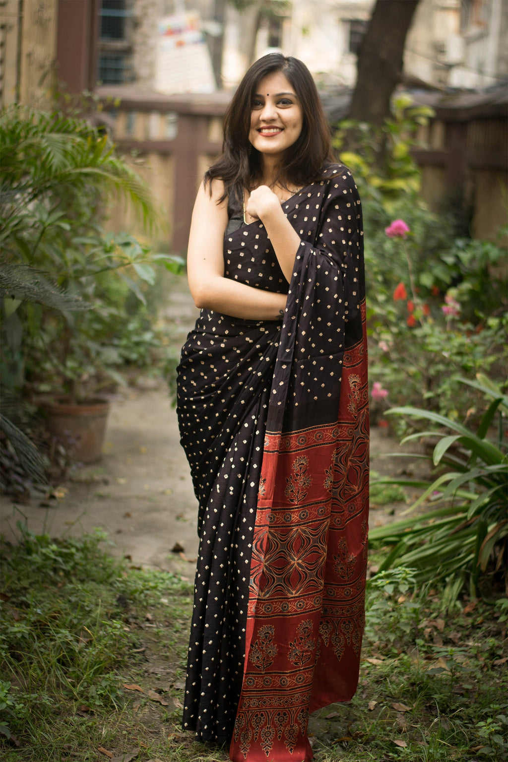 Black Imported Silk Satin Digital Printed Saree with Blouse