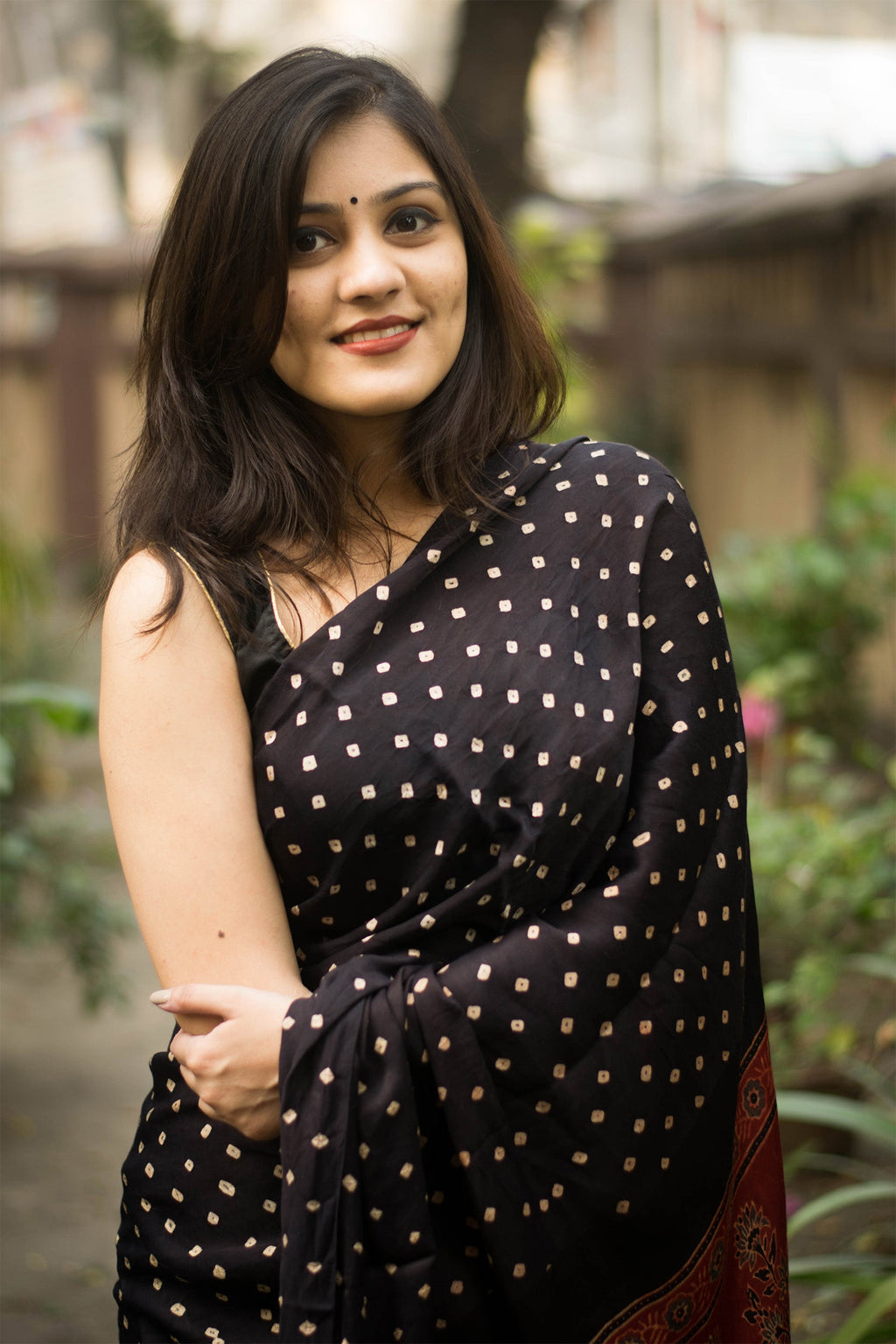 Black Imported Silk Satin Digital Printed Saree with Blouse