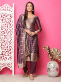 Violet Silk Jacquard Woven Salwar Suit Set with Zari and Crystal Work