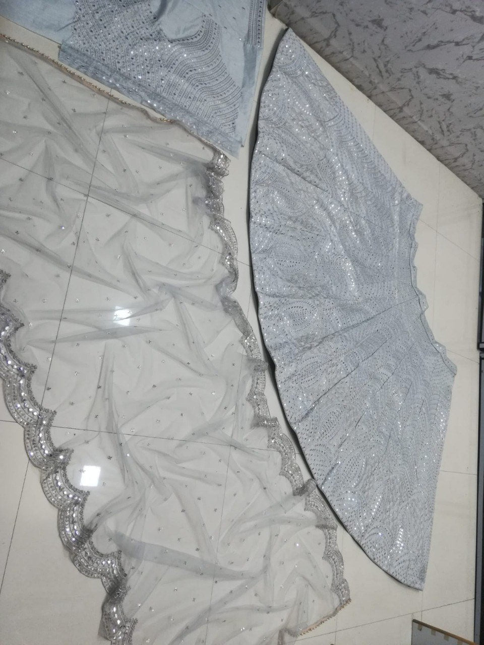 Steel Grey Banglori Silk Mirror Work Lehenga Choli with Dupatta