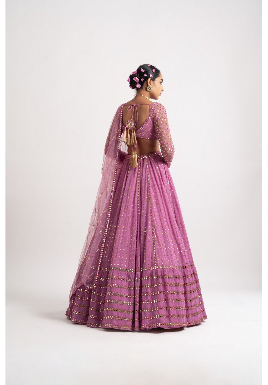 Metallic Pink Faux Georgette Sequined Lehenga Choli with Dupatta