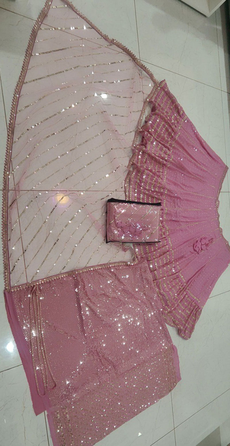 Metallic Pink Faux Georgette Sequined Lehenga Choli with Dupatta