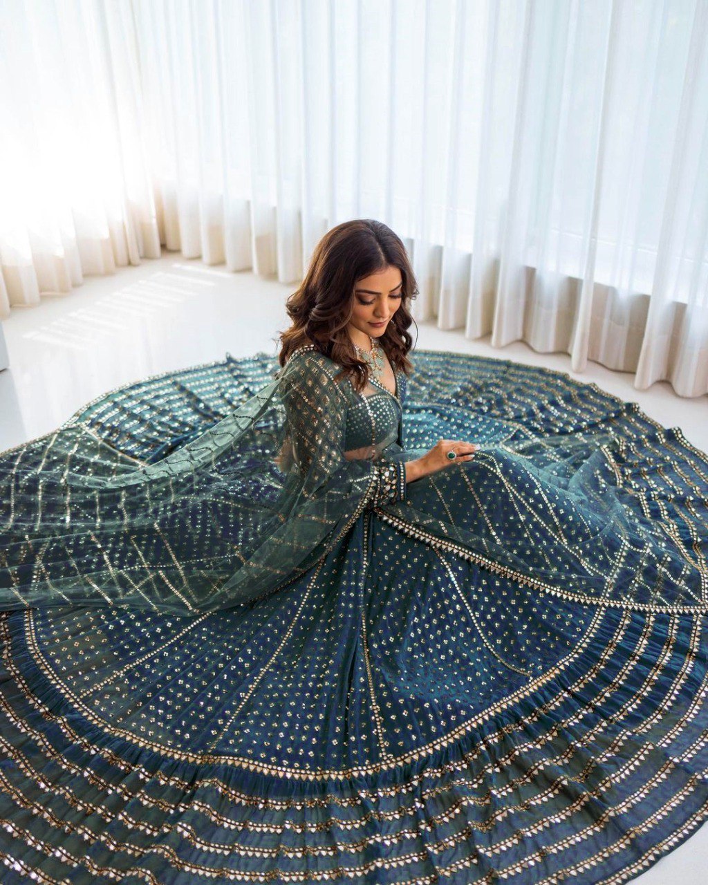 Blue Faux Georgette Lehenga Choli with Multi-Size Sequins & Zari