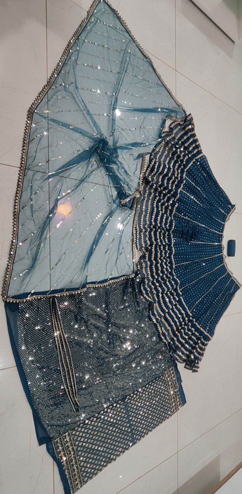 Blue Faux Georgette Lehenga Choli with Multi-Size Sequins & Zari