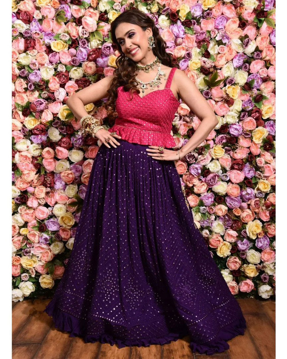 Women's Purple Faux Georgette Sequins Embroidered Lehenga Choli