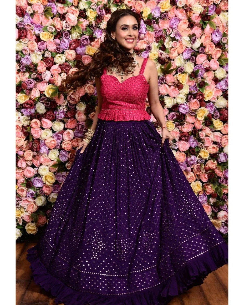 Women's Purple Faux Georgette Sequins Embroidered Lehenga Choli