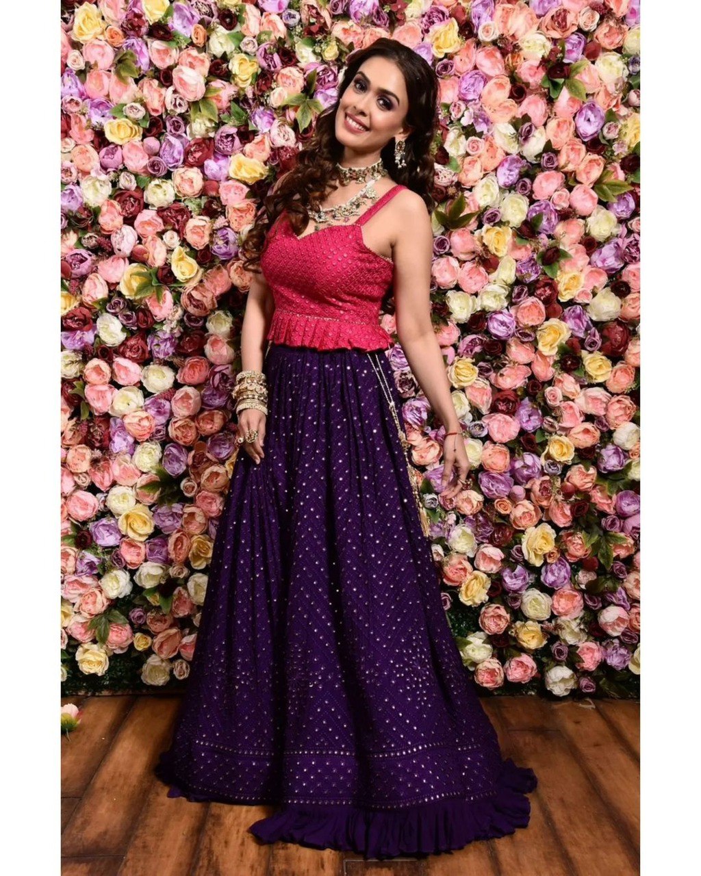 Purple Faux Georgette lehenga choli with 3MM sequins and thread embroidery work