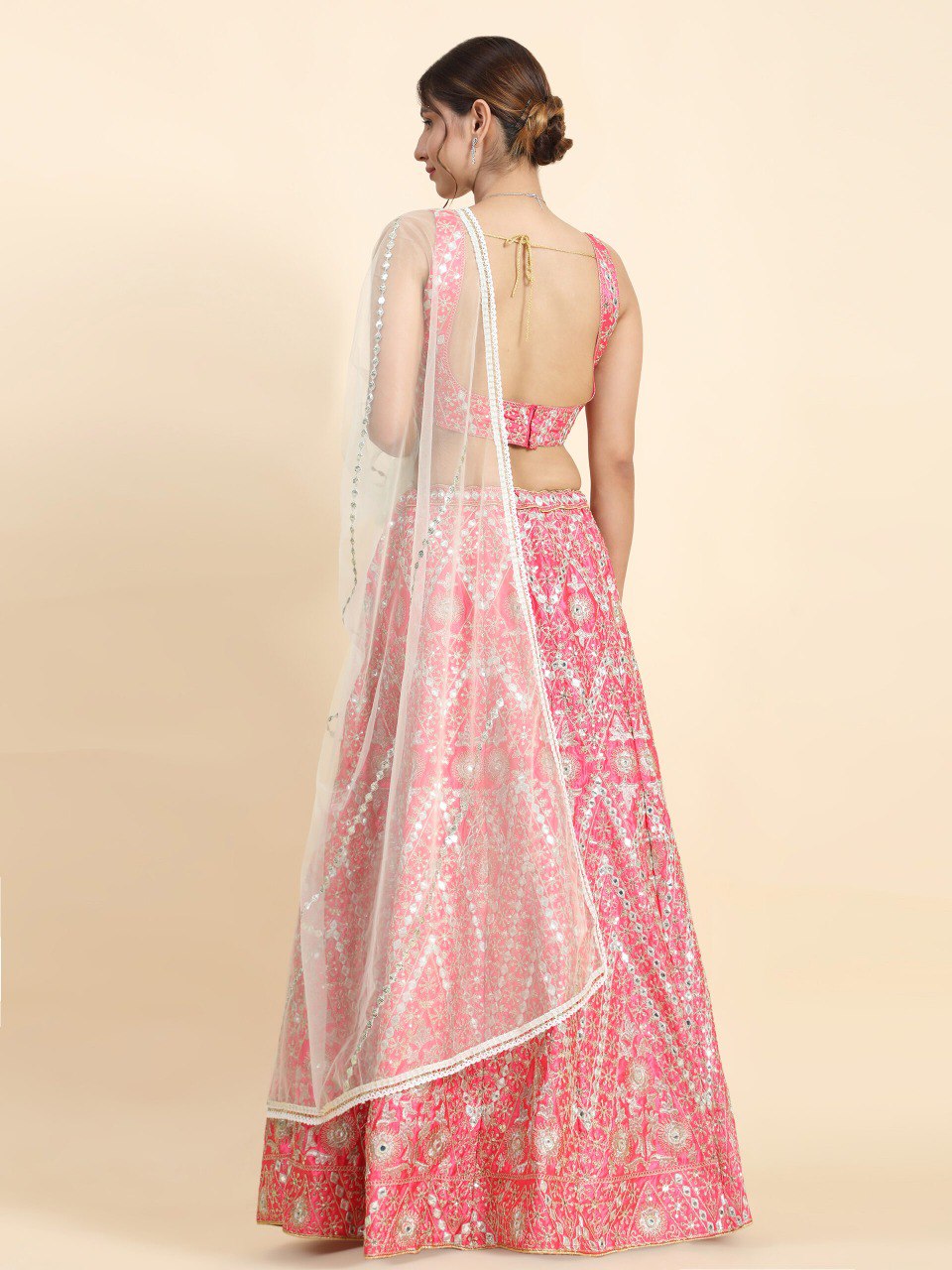 Pink Devsena Silk Lehenga Choli with Sequins and Mirror Work