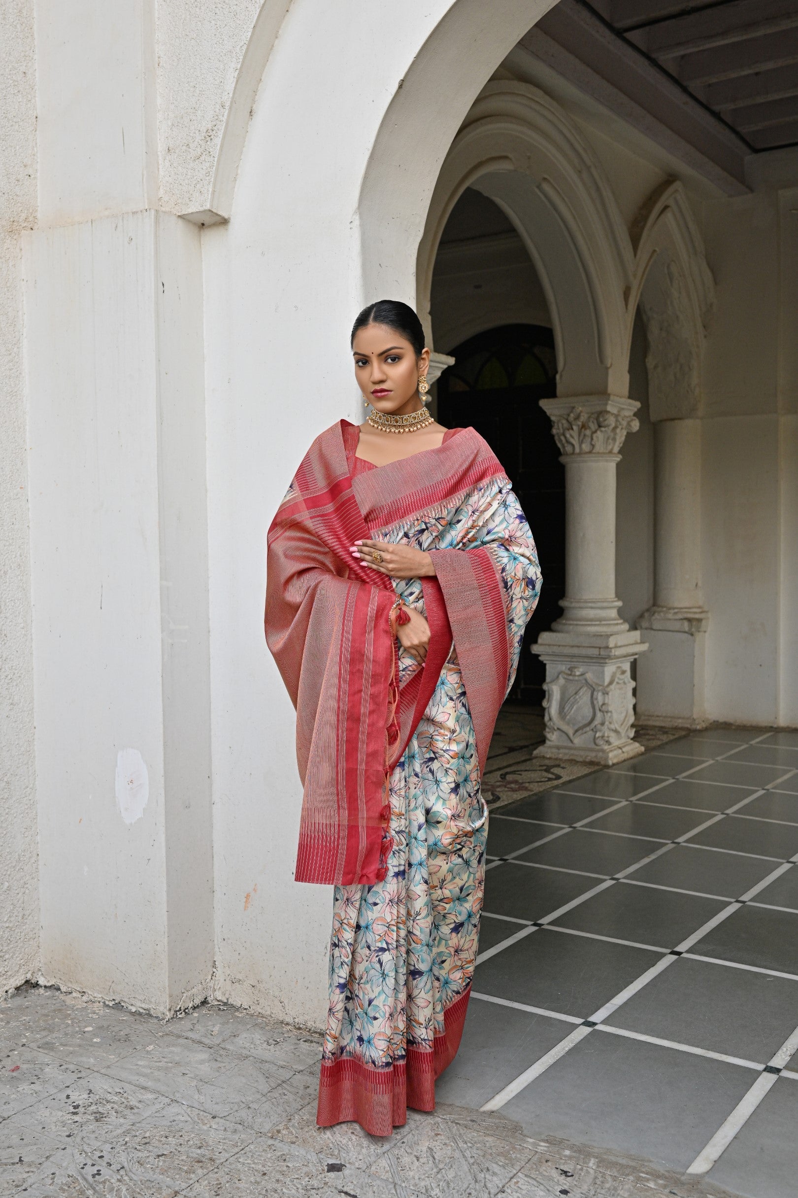 Blue Tussar Silk Zari Woven Traditional Saree with Blouse