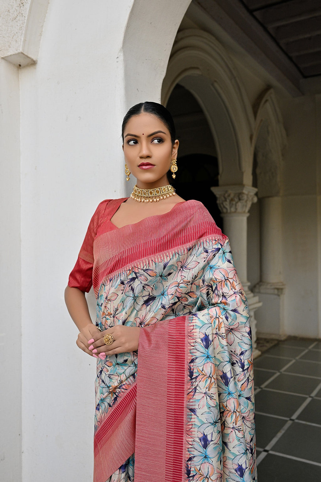 Blue Tussar Silk Zari Woven Traditional Saree with Blouse
