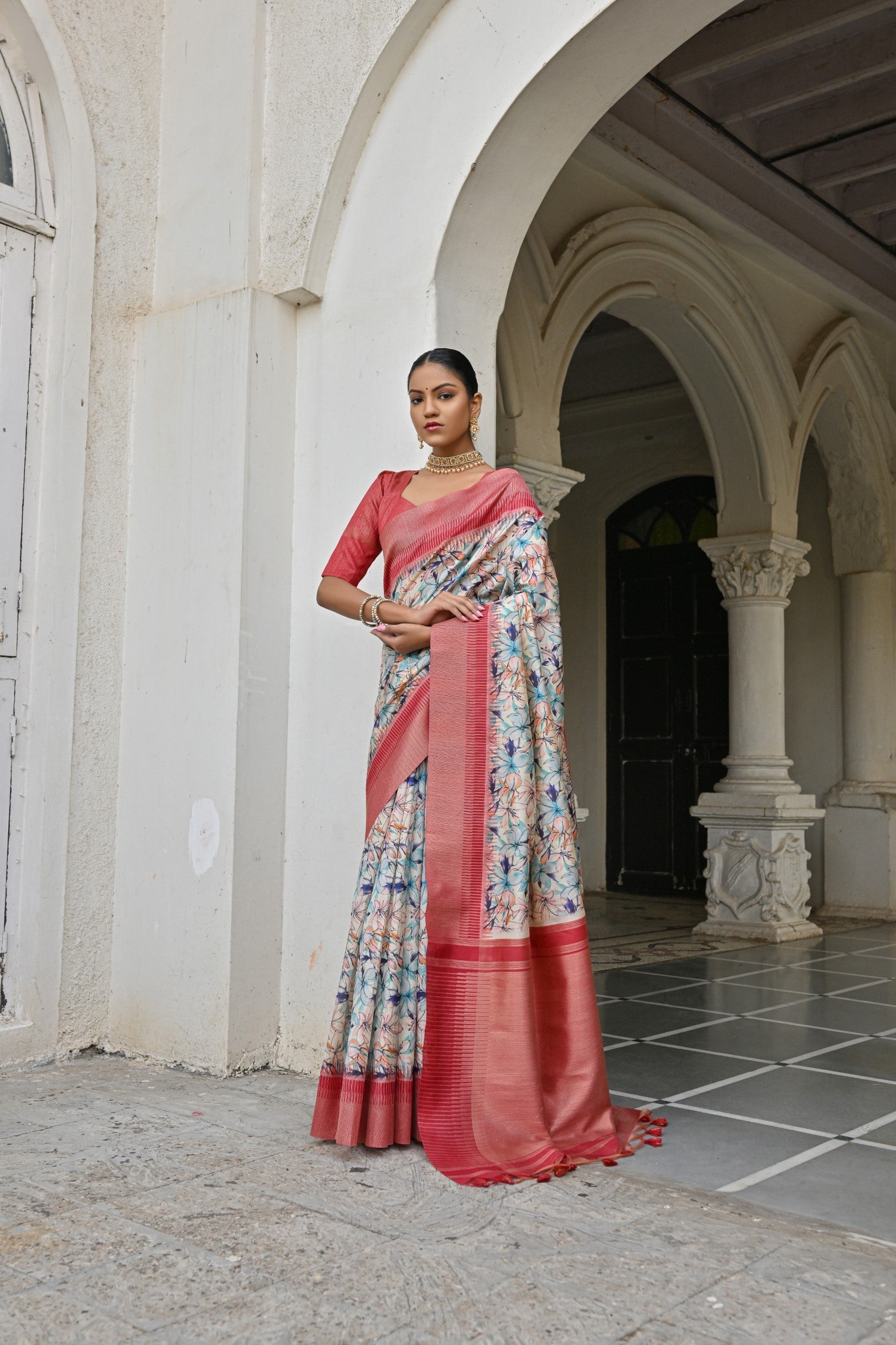 Blue Tussar silk saree featuring Zari woven traditional patterns