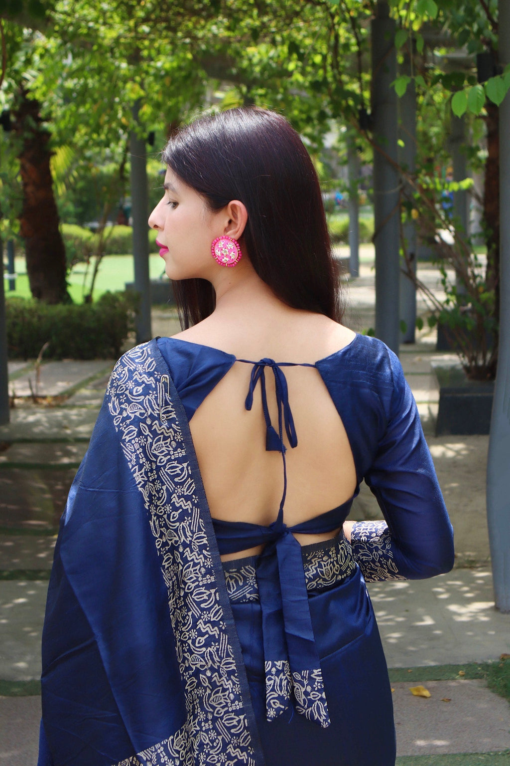Blue Handloom Raw Silk Saree with Printed Border and Blouse Piece