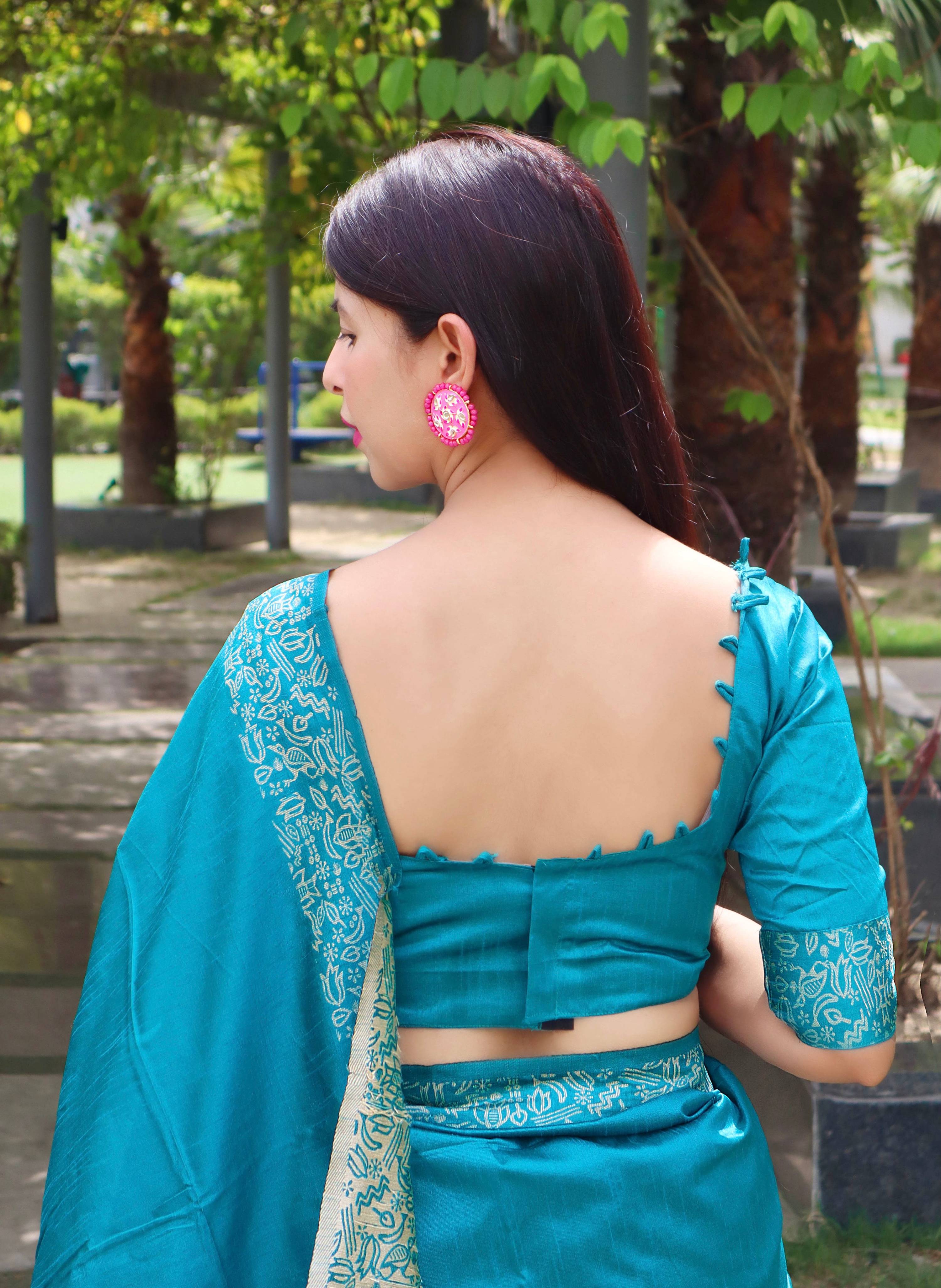 Firozi Handloom Raw Silk Saree with Printed Border Detail