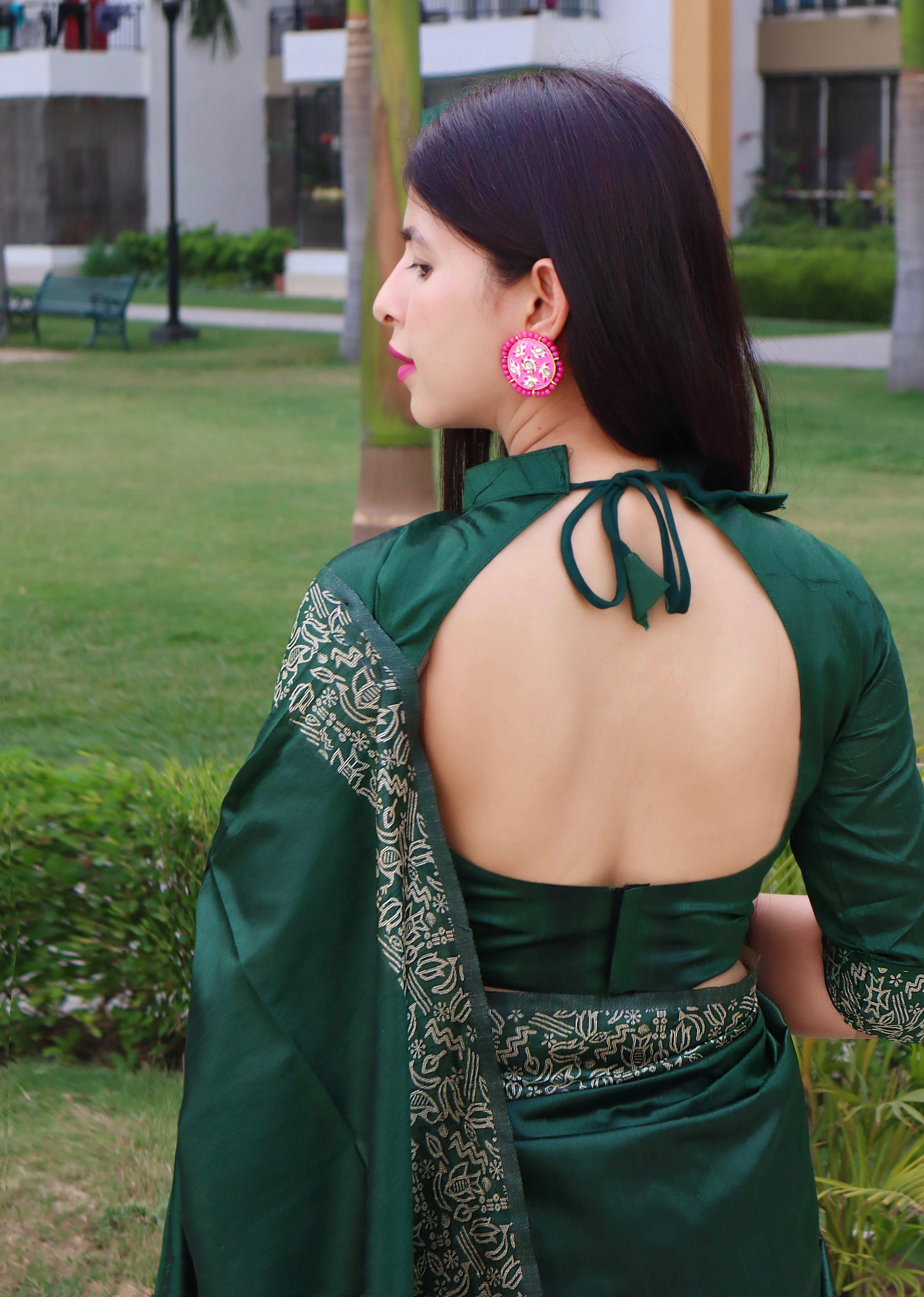 Women's Green Handloom Raw Silk Saree with Printed Border