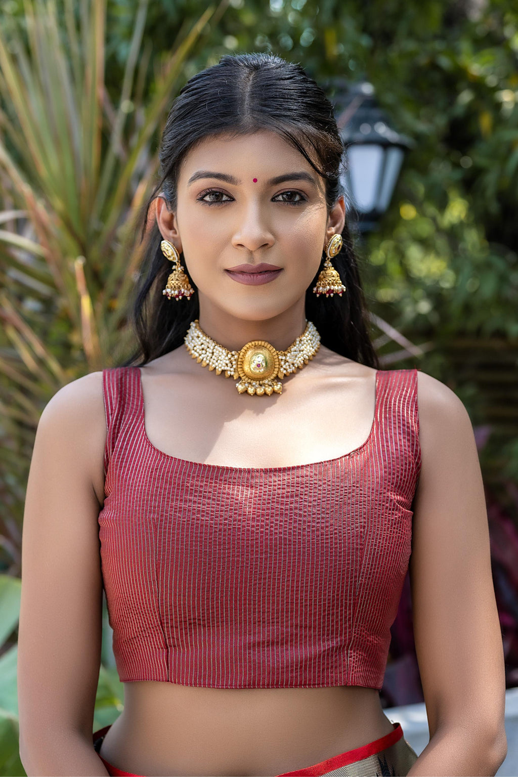 Coral Tussar Silk Saree with Traditional Temple Border & Zari