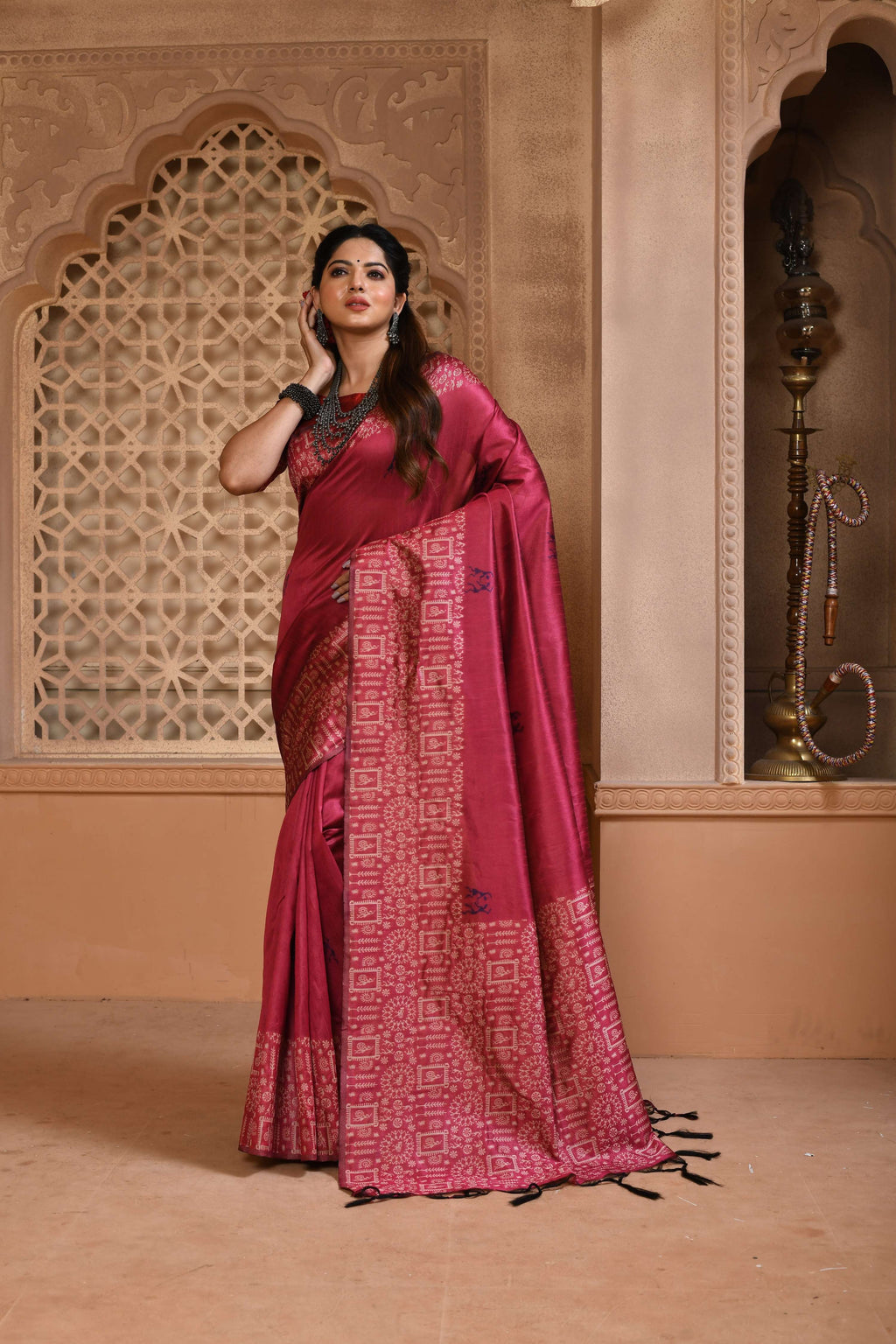 Rani Pink Handloom Raw Silk Saree with Intricate Weaving Pallu