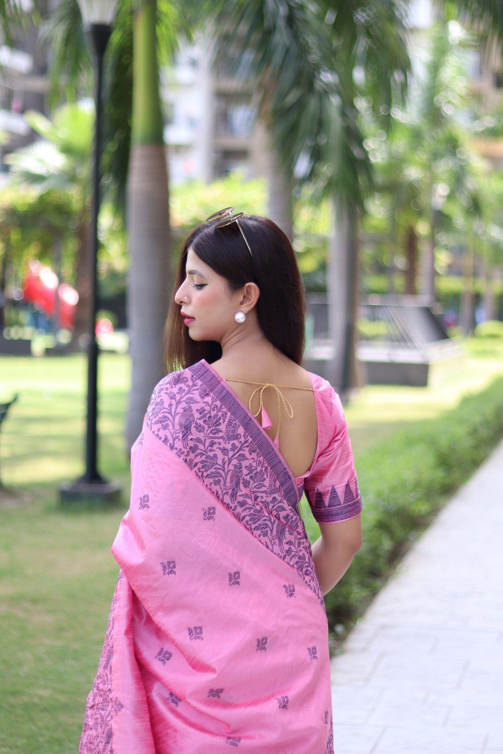 Baby Pink Handloom Raw Silk Traditional Saree with Blouse