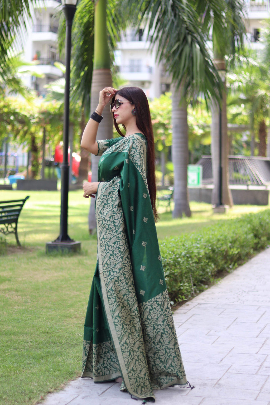 Green Handloom Raw Silk Traditional Saree with Weaving Pallu