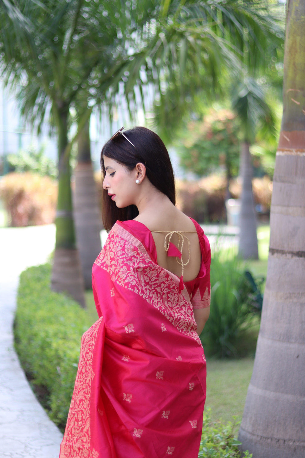 Rani Pink Handloom Raw Silk Saree with Weaving Pallu & Blouse
