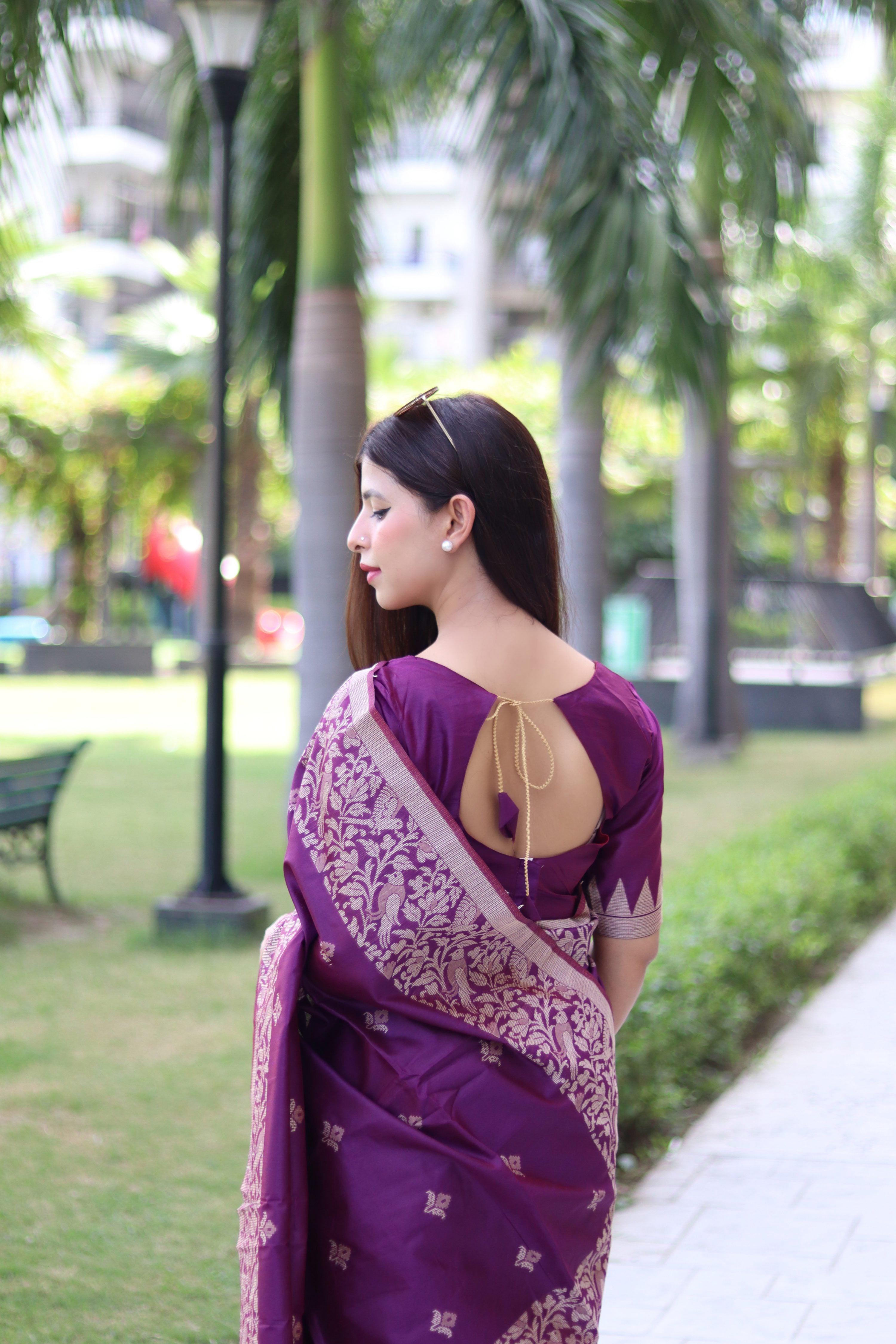 Purple Handloom Raw Silk Traditional Saree with Weaving Pallu