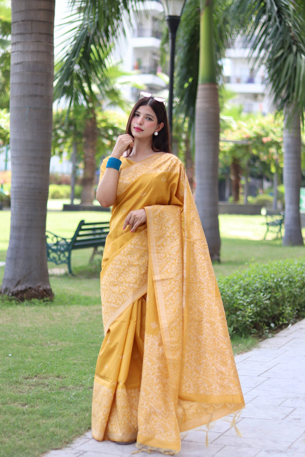 Yellow Handloom Raw Silk Saree with Weaving Pallu