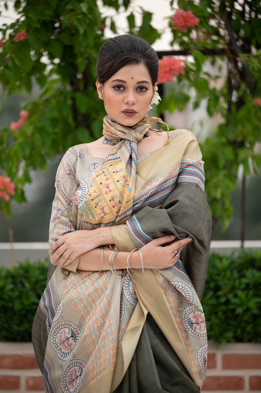 Verdun Green Soft Tussar Silk Saree with Zari Border