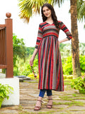 Black Geometric Printed Flared Kurta with Latkan Accent