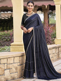 Mid night blue shimmer chiffon saree with crystal lines on the border