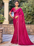 Magenta shimmer chiffon saree with crystal lines on an embellished border