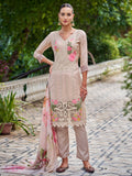 Beige muslin ethnic salwar suit set with detailed Jari, Resham thread, and cut work.