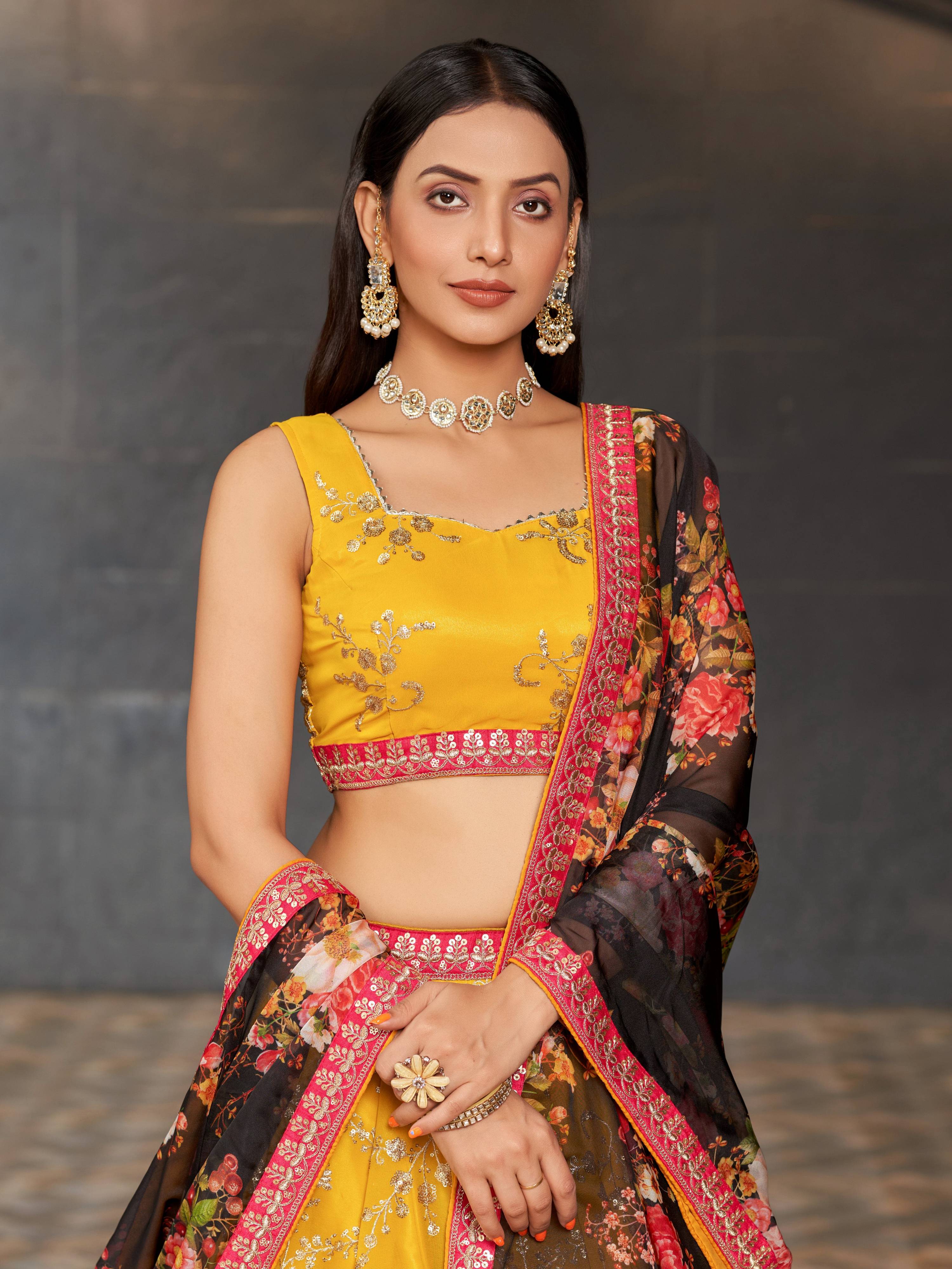 Yellow Georgette Lehenga Choli with Zari & Sequin Embroidery
