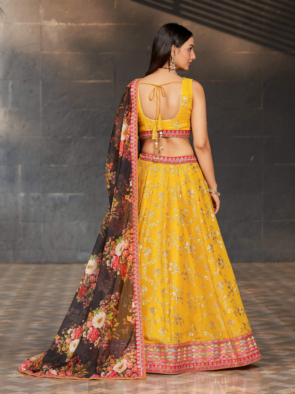 Yellow Georgette Lehenga Choli with Zari & Sequin Embroidery