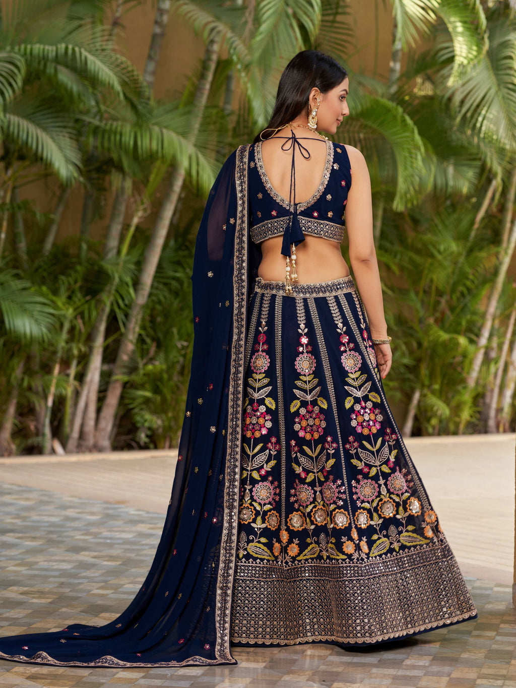 Navy Blue Georgette Zari & Heavy Sequin Embroidered Lehenga