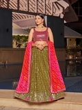 Olive Georgette lehenga choli with heavy zari and sequin embroidery and digital print