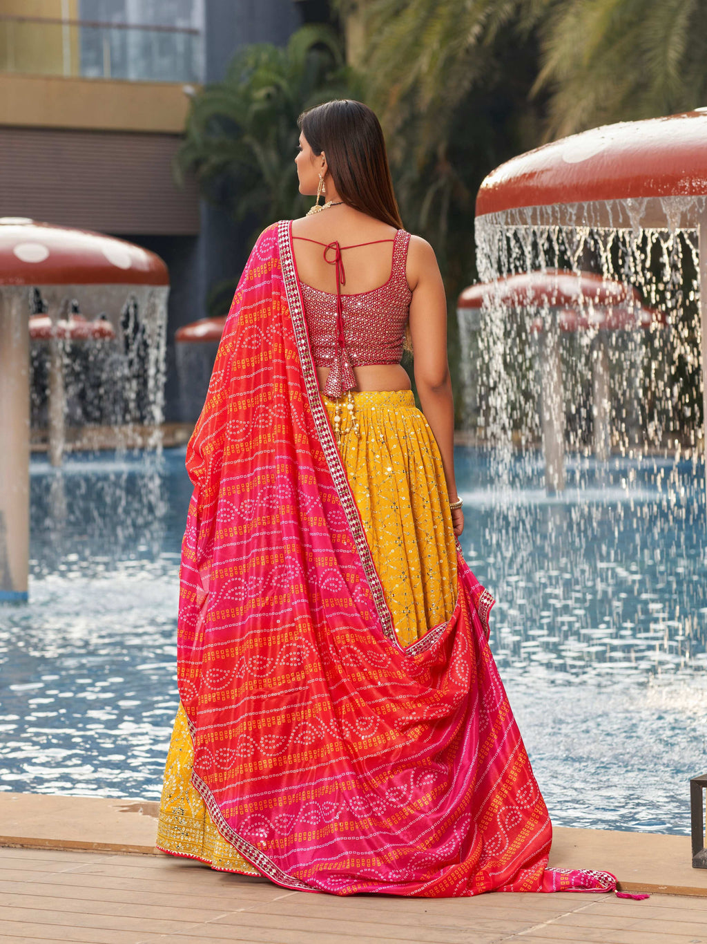 Women's Yellow Georgette Lehenga Choli with Zari & Sequin Work