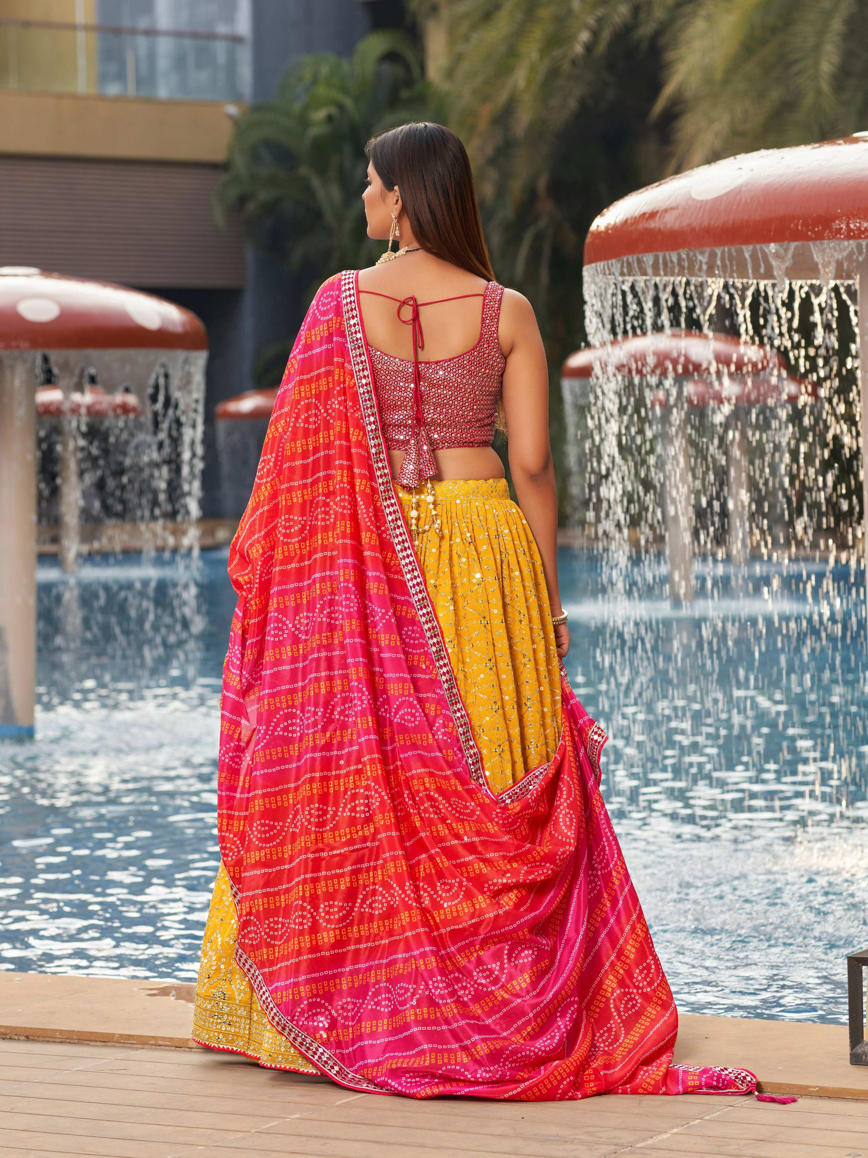 Women's Yellow Georgette Lehenga Choli with Zari & Sequin Work
