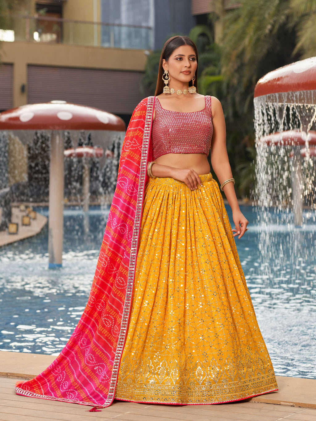 Yellow Georgette lehenga choli with zari and sequin embroidery work