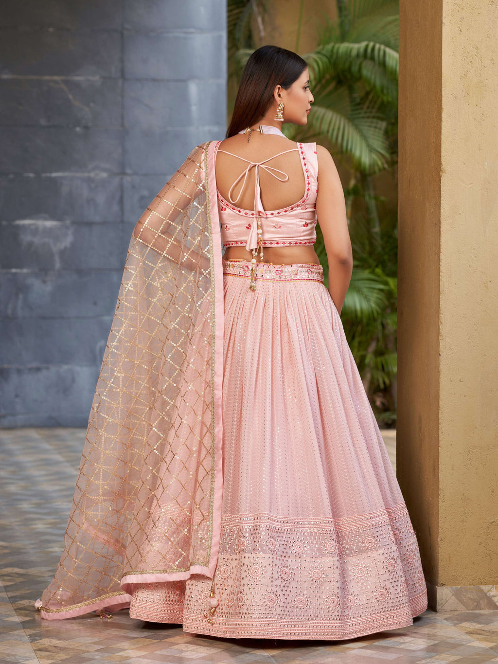 Pink Georgette Zari & Heavy Sequin Embroidered Lehenga Set