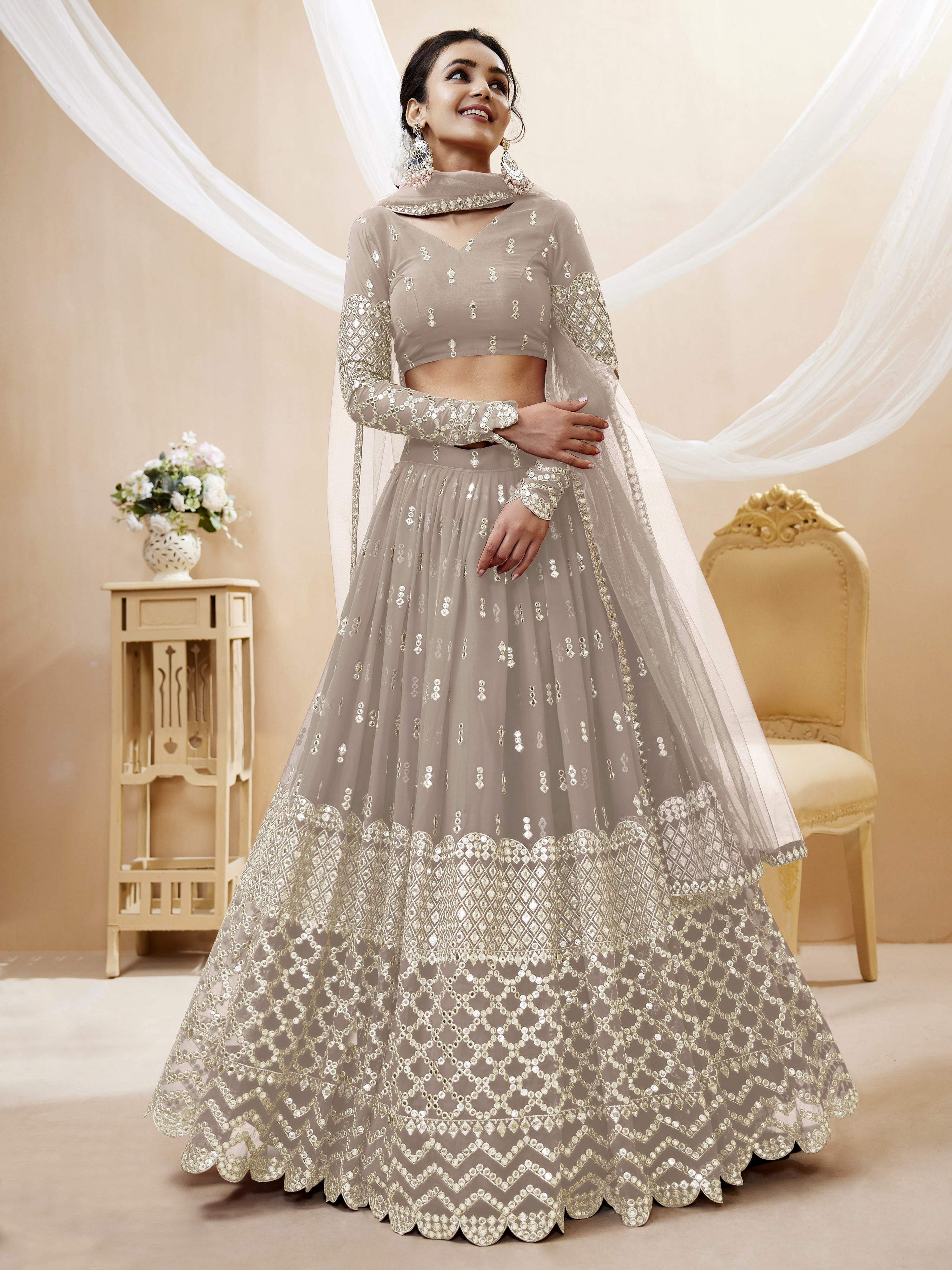 Women's Grey Georgette Sequins Zari Embroidered Lehenga Choli Set