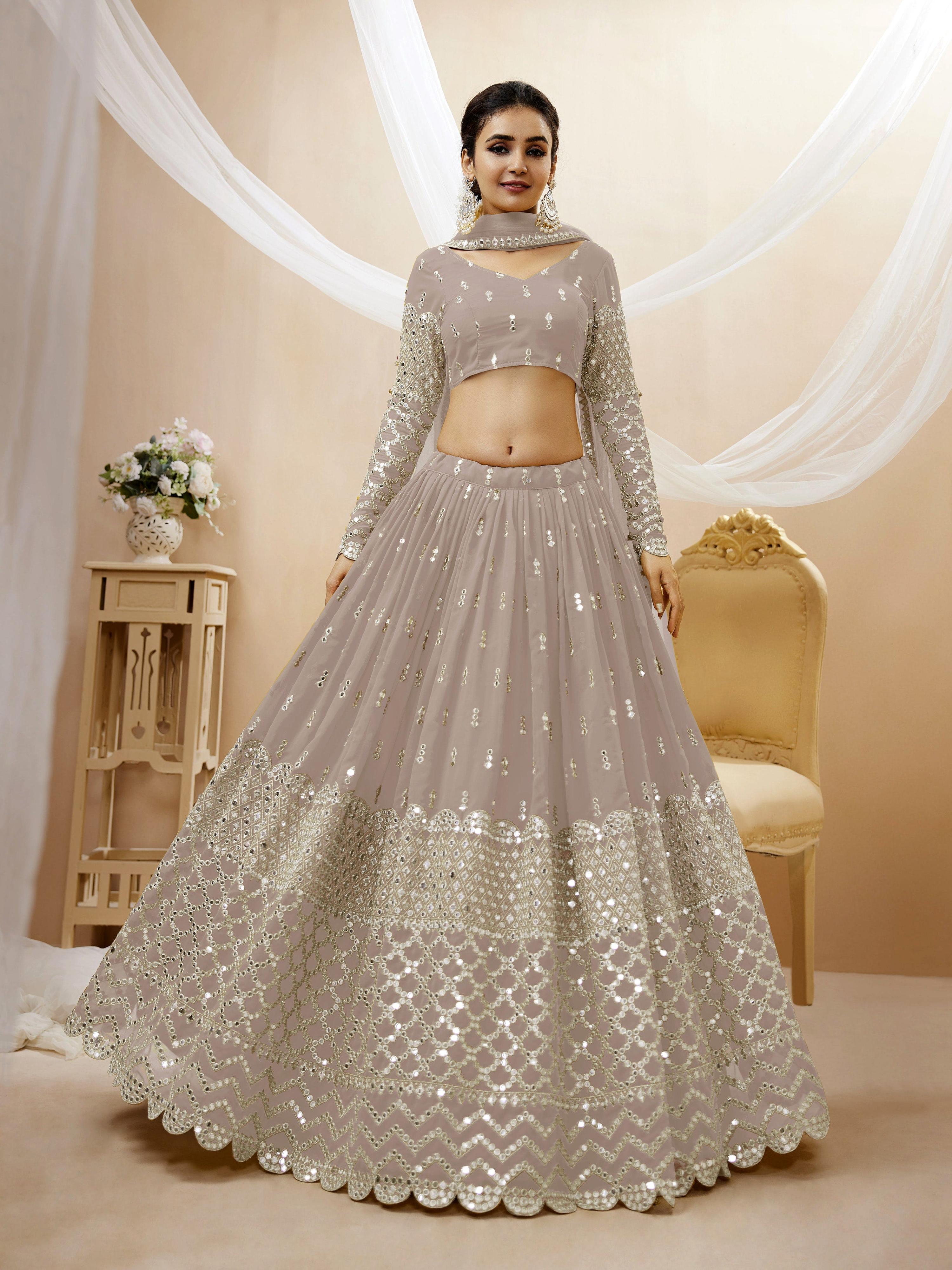 Grey georgette lehenga choli with heavy sequins and zari embroidery work