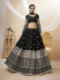 Stunning Black Georgette Lehenga Choli featuring detailed sequins and Zari embroidery.