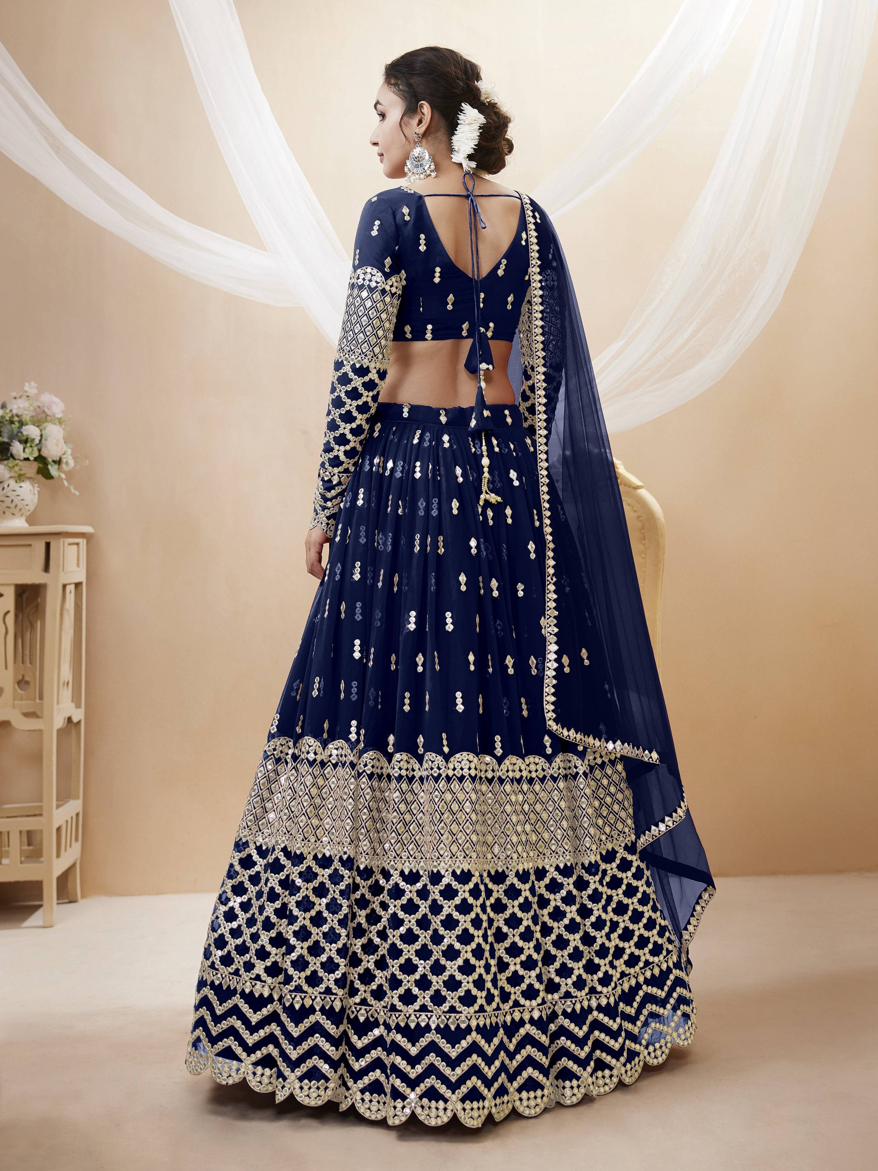 Navy Blue Georgette Lehenga Choli with Zari Sequin Work