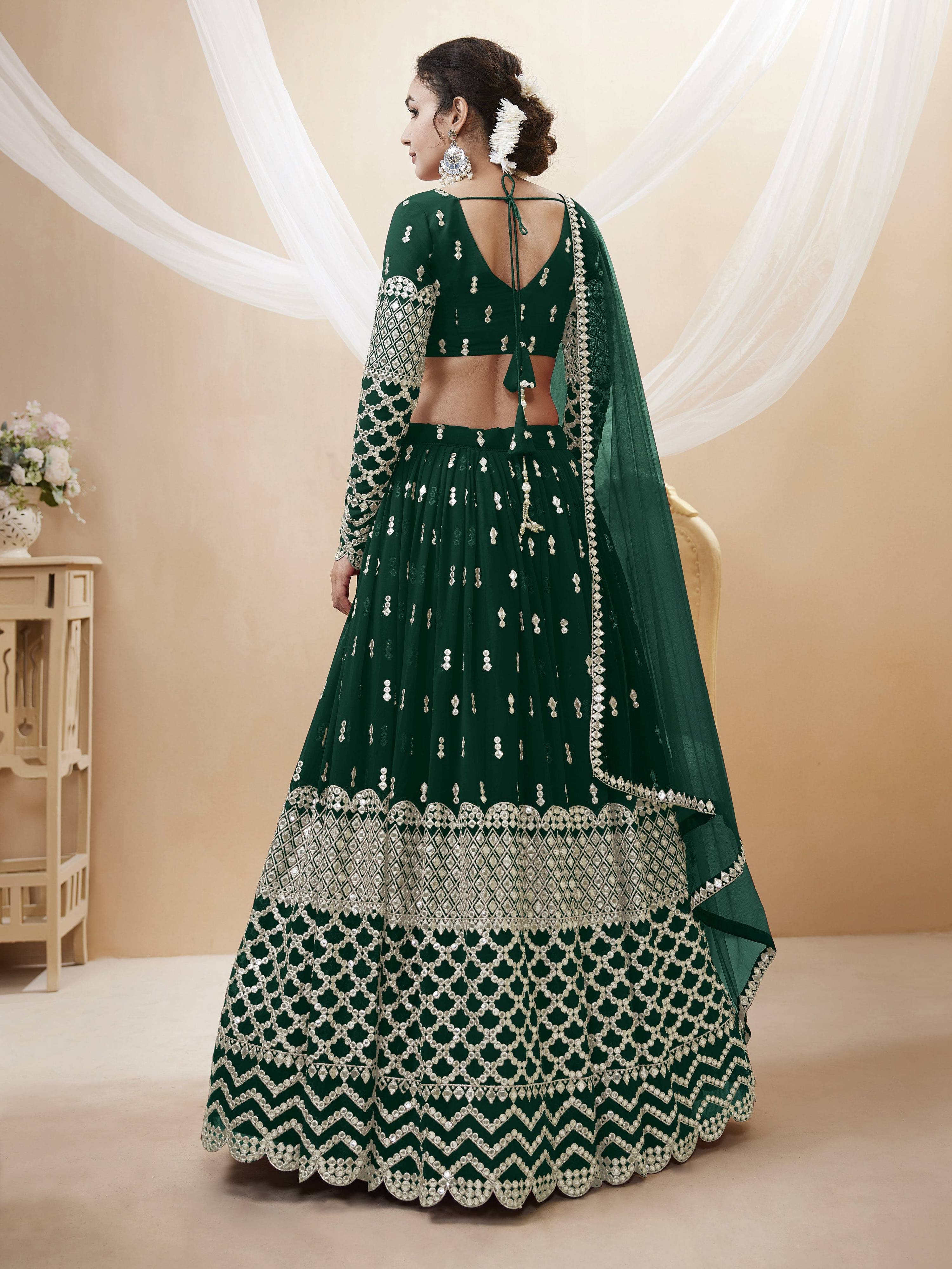 Green Georgette Sequins & Zari Embroidered Lehenga Choli
