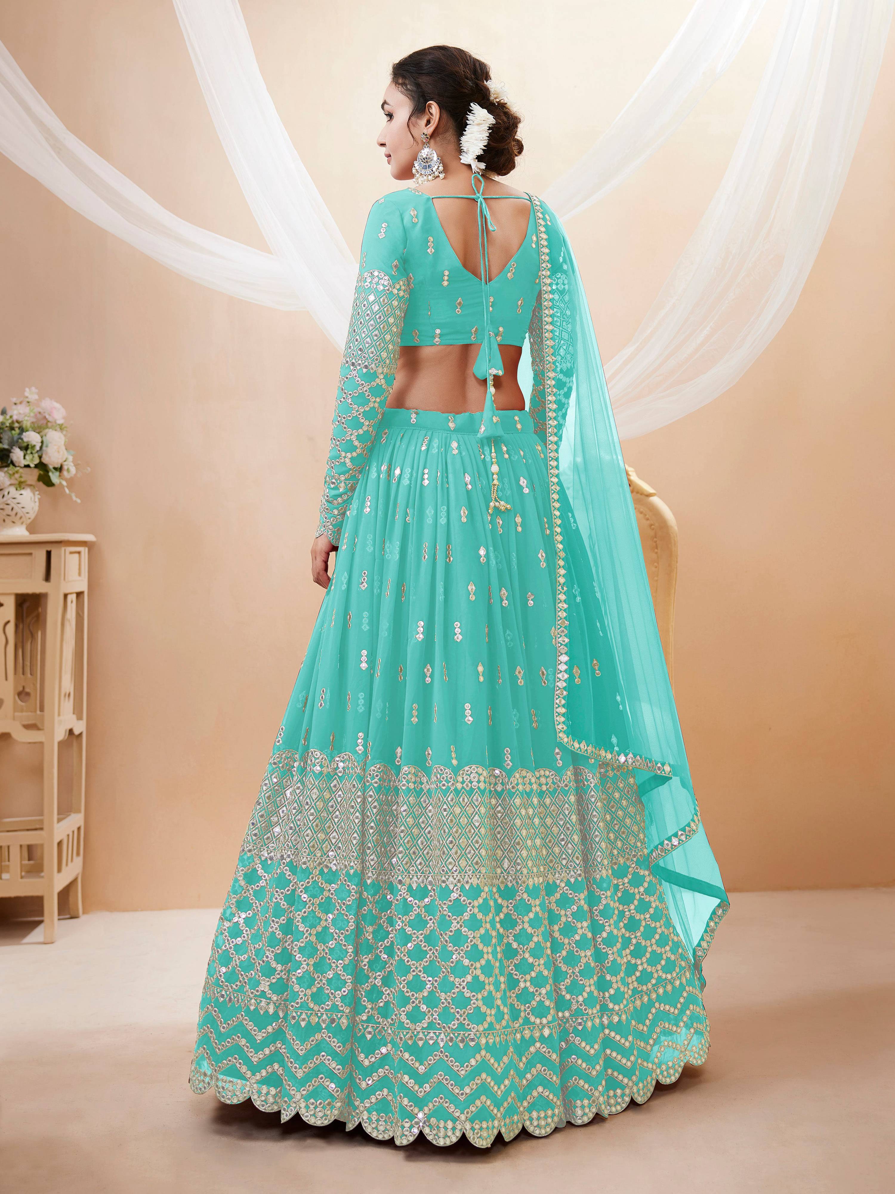 Sky Blue Georgette Sequins & Zari Embroidered Lehenga Choli