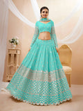 Sky blue georgette lehenga choli with sequins and zari embroidery