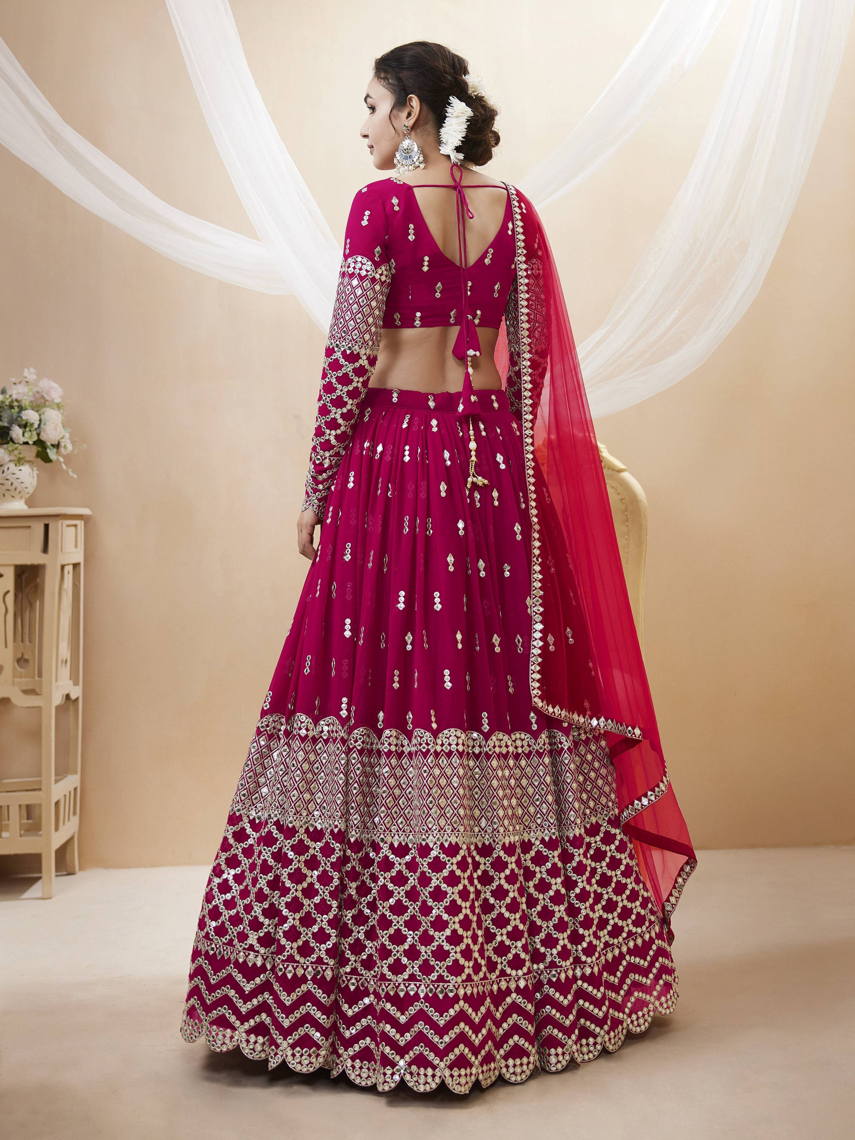 Hot Pink Georgette Sequins Zari Embroidered Lehenga Choli